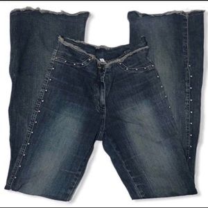 VINTAGE Y2k Flare Studded Dark Fade Wash Jeans Stretchy size 2 / 26 xs